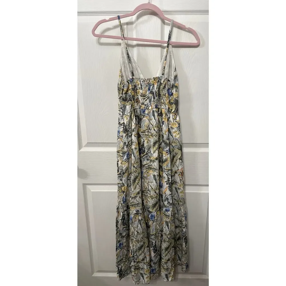 Abercrombie & Fitch Plunge Linen Blend Maxi Dress in Tropical Print, XS